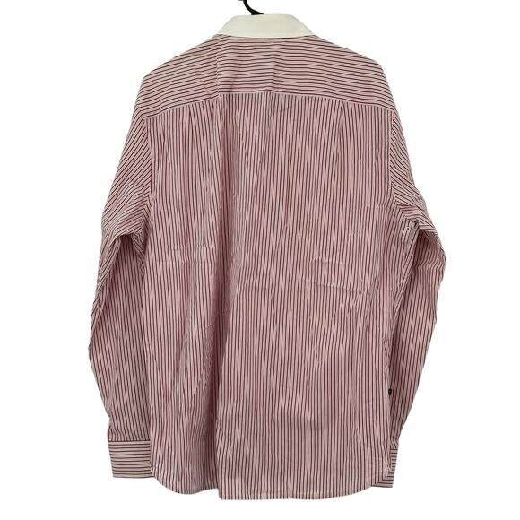 Victorinox Shirt Mens Large Button Up Tailored Fit Red‎ Pinstripe Office Preppy - Picture 3 of 7